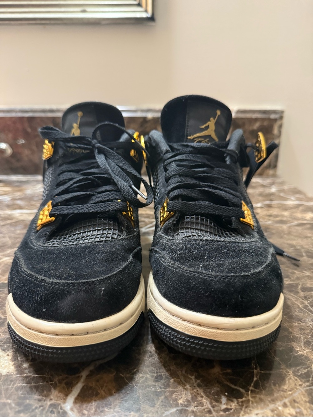 Jordan Men’s Black and Gold Suede Sneakers - Picture 3 of 10